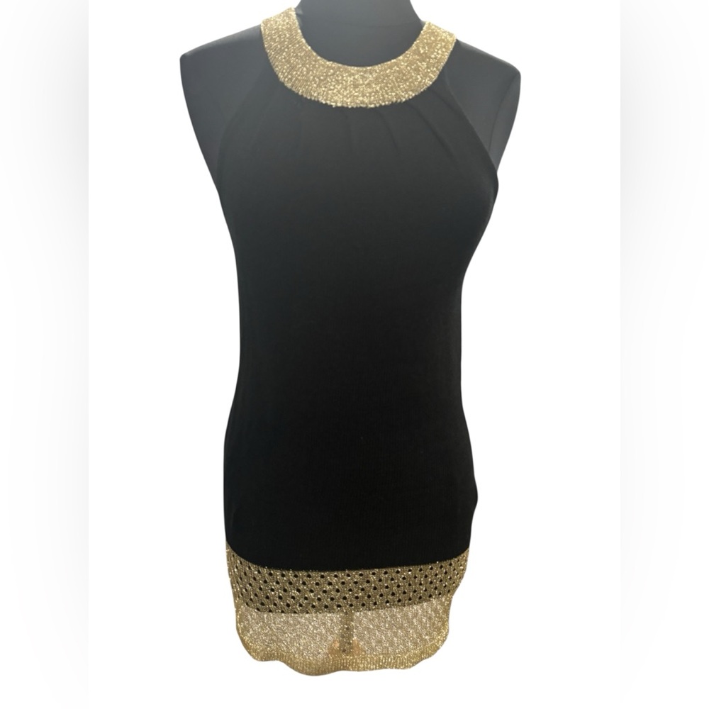 Nic & Dom Elegant Black/Gold Women's Halter X-Long Top-size medium